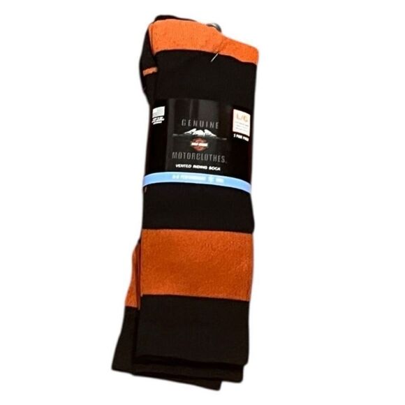 Harley-Davidson Black and Orange Stripe All Weather Socks, 2Pairs, Size L, NWT - Picture 3 of 7